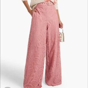 Zimmermann Dusty Rose Lace-Effect Wide Leg Pants with Belt
